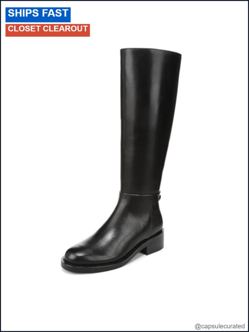 Knee-High Leather Boots Block Heel Zipper Round Toe Equestrian